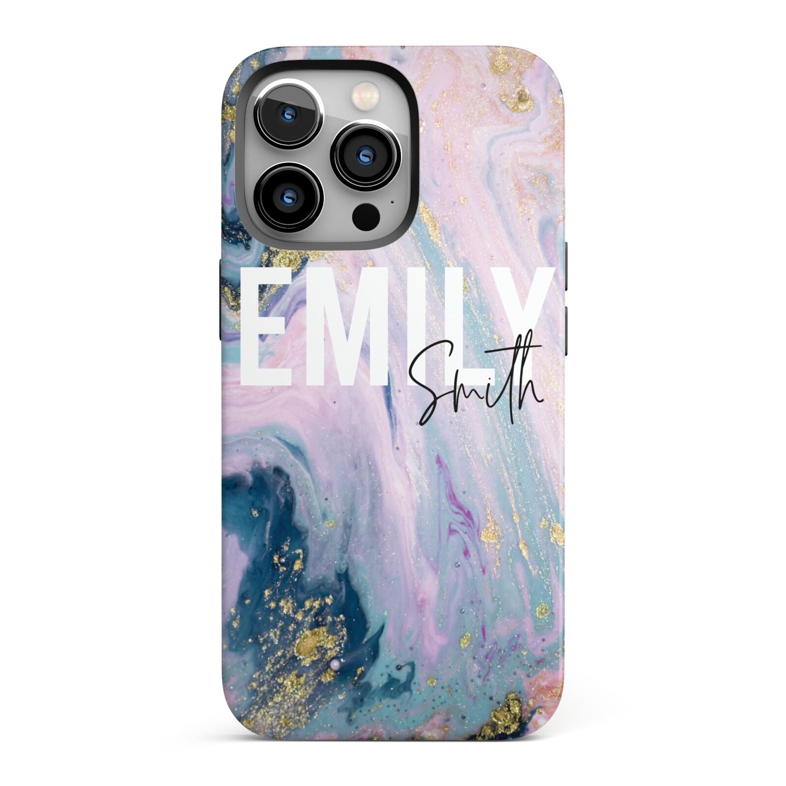 Custom Name Purple Gold Glitter Marble iPhone 13 Pro Full Wrap 3D Tough Case