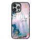 Custom Name Purple Gold Glitter Marble iPhone 13 Pro Max Black Impact Case on Silver phone