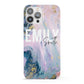 Custom Name Purple Gold Glitter Marble iPhone 13 Pro Max Full Wrap 3D Snap Case