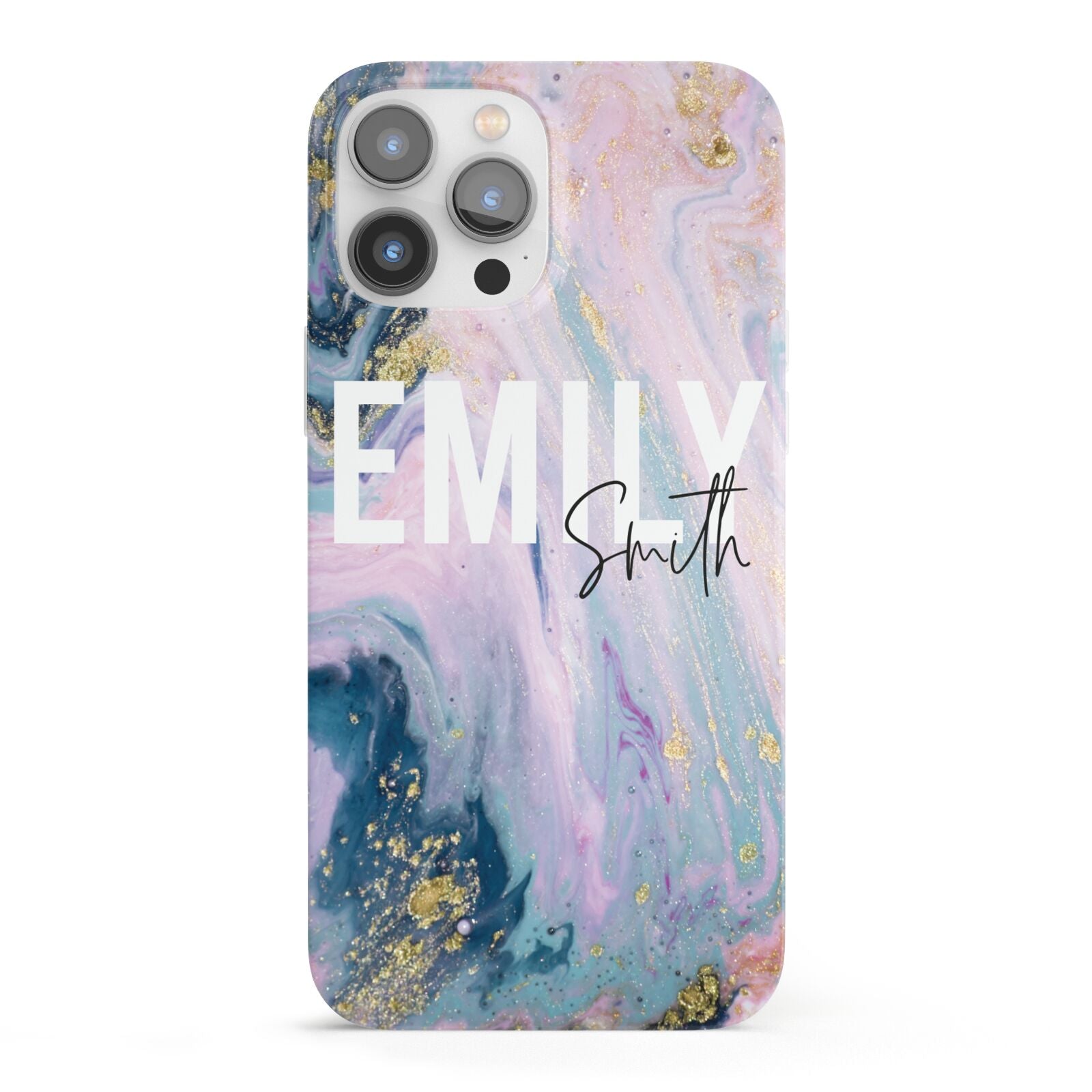 Custom Name Purple Gold Glitter Marble iPhone 13 Pro Max Full Wrap 3D Snap Case