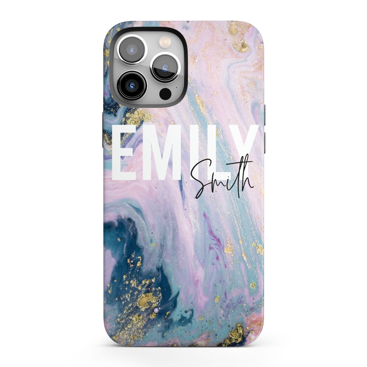 Custom Name Purple Gold Glitter Marble iPhone 13 Pro Max Full Wrap 3D Tough Case