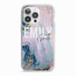 Custom Name Purple Gold Glitter Marble iPhone 13 Pro TPU Impact Case with White Edges