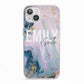 Custom Name Purple Gold Glitter Marble iPhone 13 TPU Impact Case with White Edges