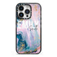 Custom Name Purple Gold Glitter Marble iPhone 14 Pro Black Impact Case on Silver phone