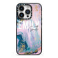 Custom Name Purple Gold Glitter Marble iPhone 14 Pro Black Impact Case on Silver phone
