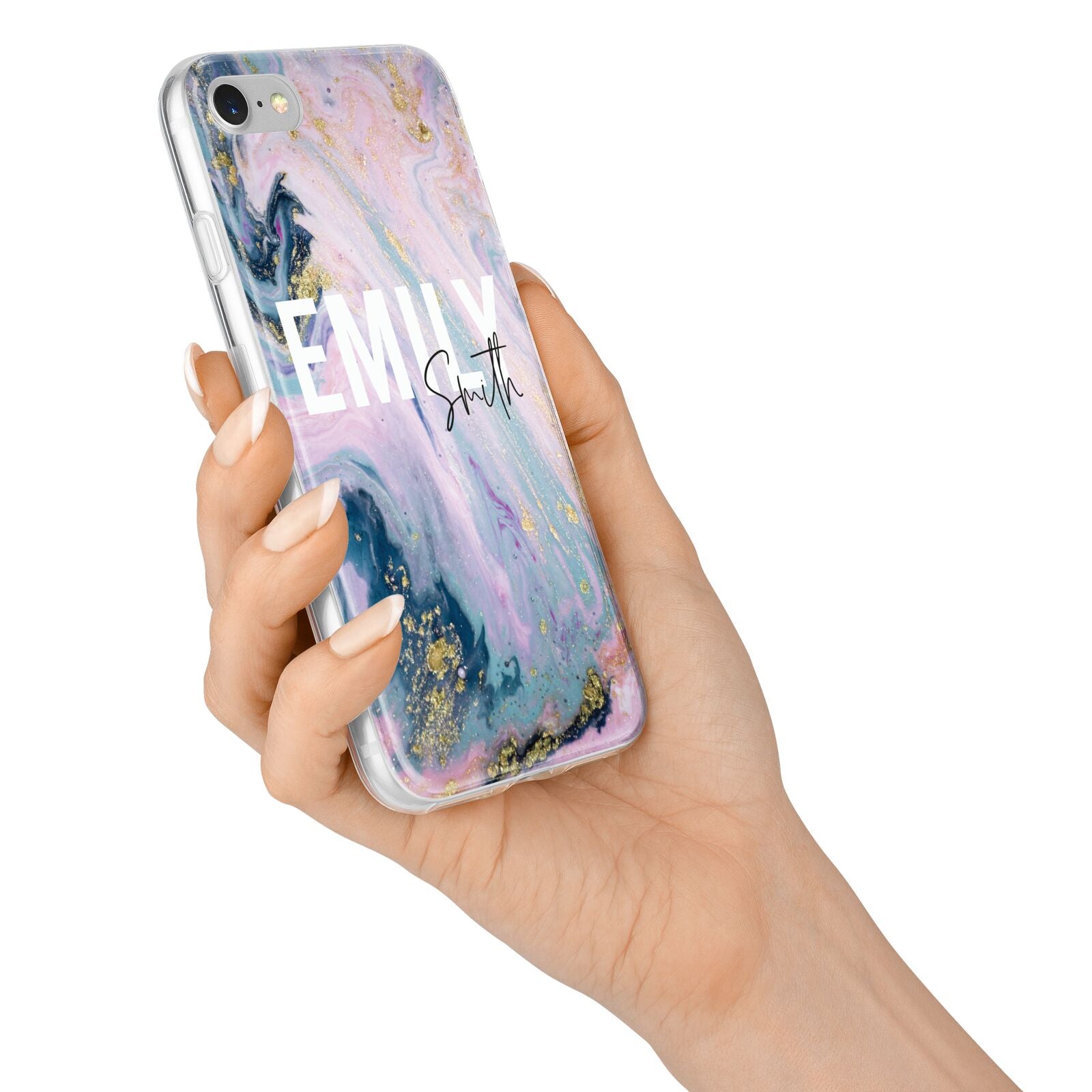 Custom Name Purple Gold Glitter Marble iPhone 7 Bumper Case on Silver iPhone Alternative Image