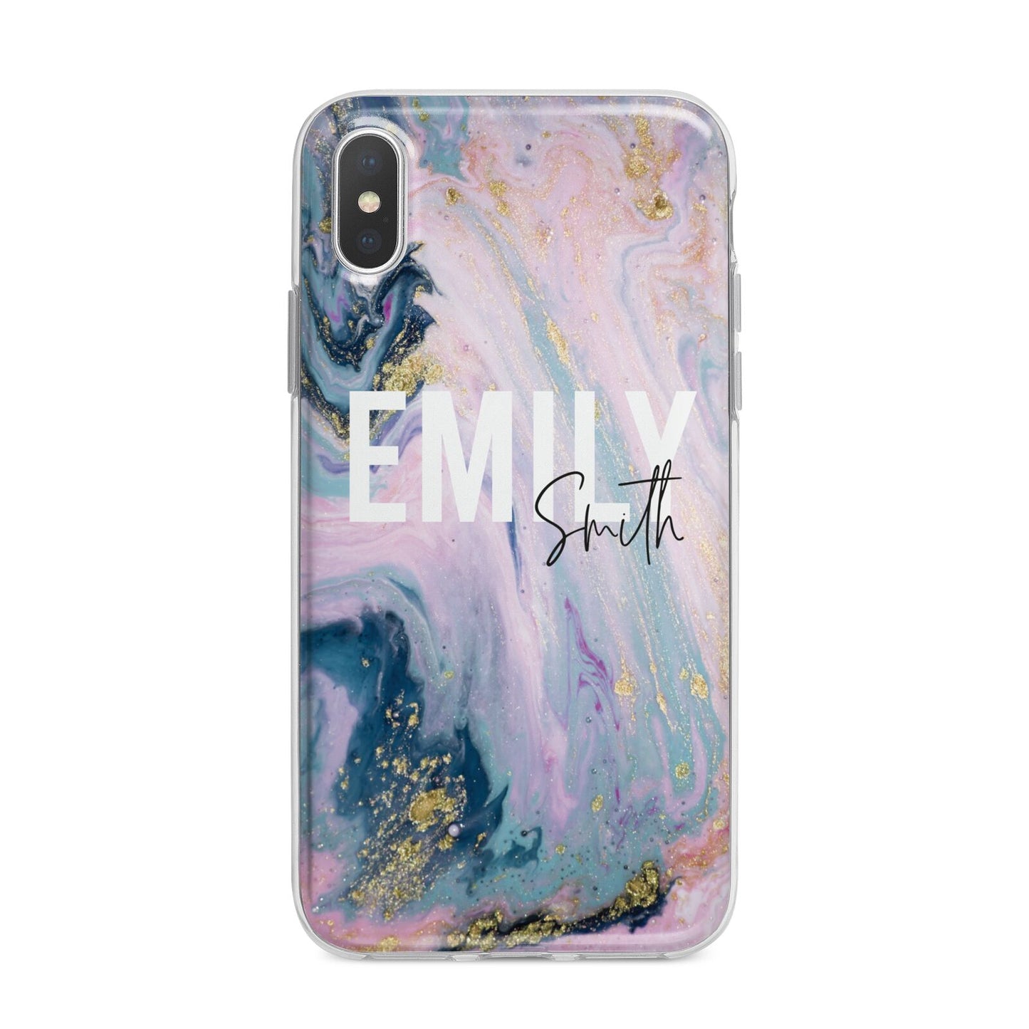 Custom Name Purple Gold Glitter Marble iPhone X Bumper Case on Silver iPhone Alternative Image 1