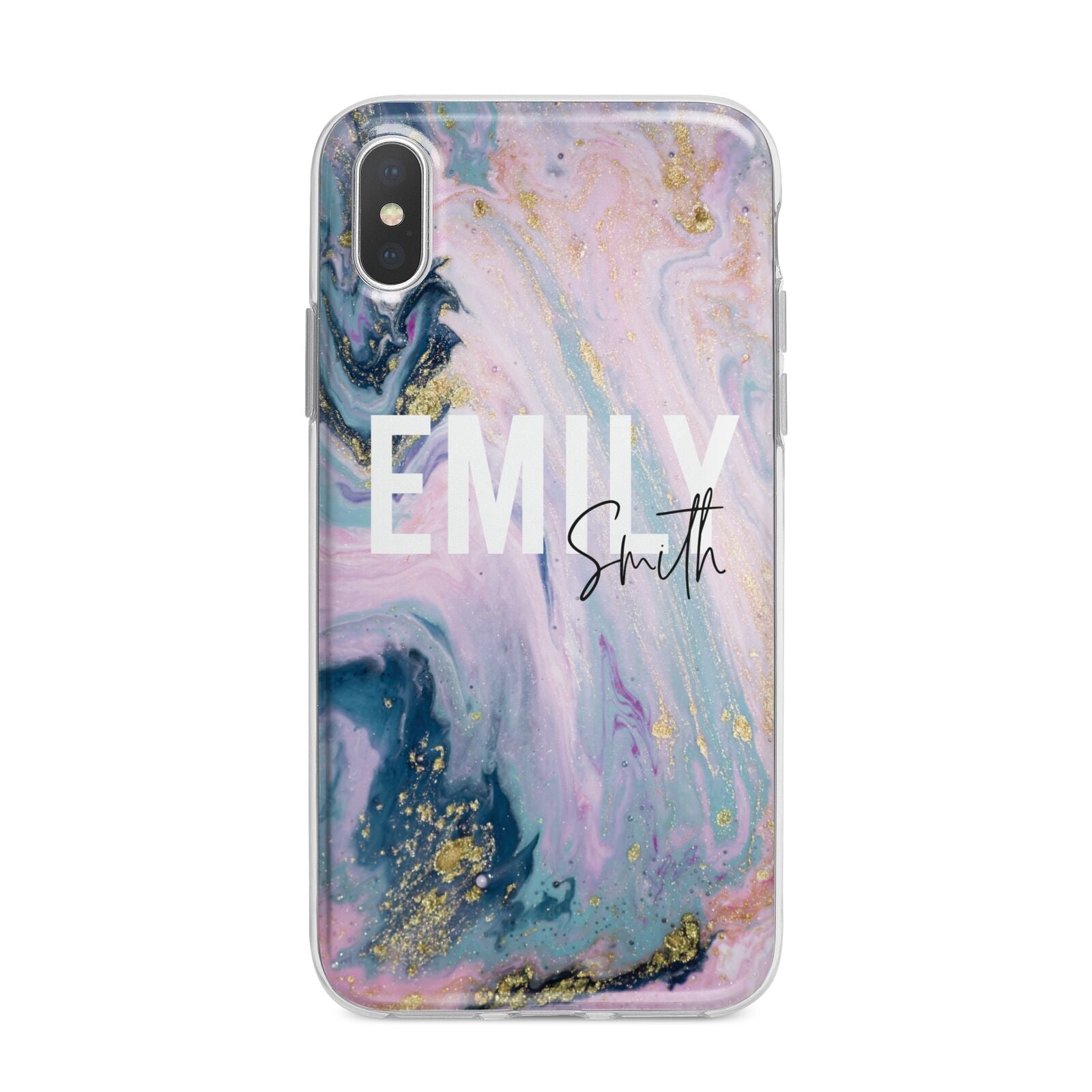 Custom Name Purple Gold Glitter Marble iPhone X Bumper Case on Silver iPhone Alternative Image 1