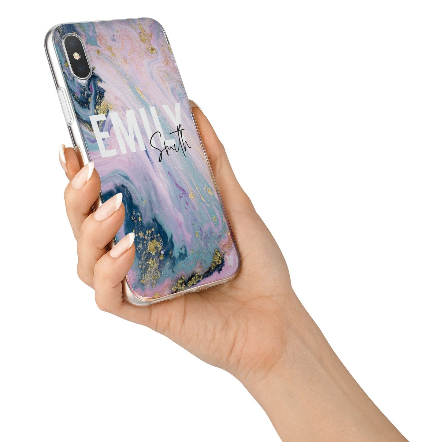 Custom Name Purple Gold Glitter Marble iPhone X Bumper Case on Silver iPhone Alternative Image 2