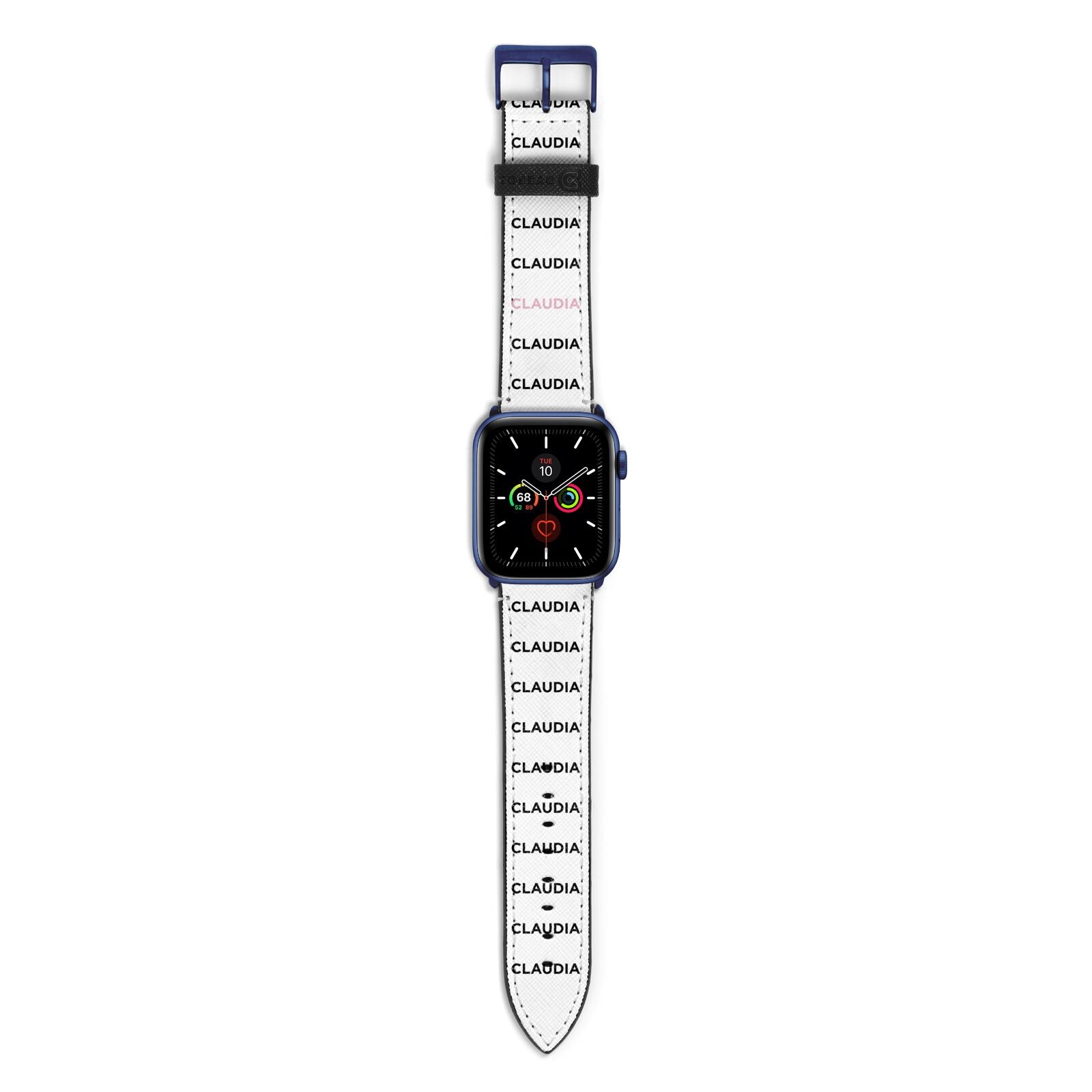 Custom Name Repeat Apple Watch Strap with Blue Hardware