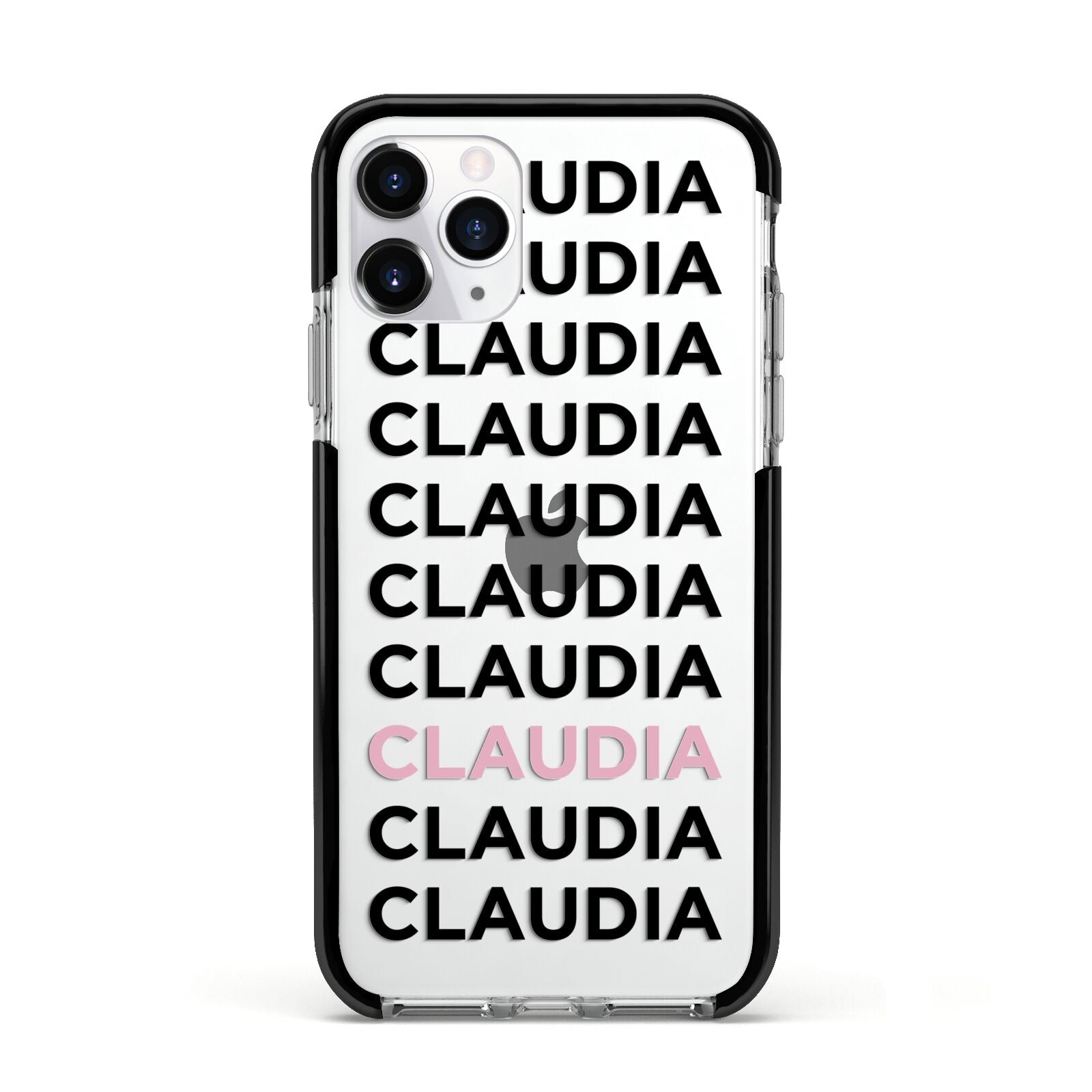 Custom Name Repeat Apple iPhone 11 Pro in Silver with Black Impact Case