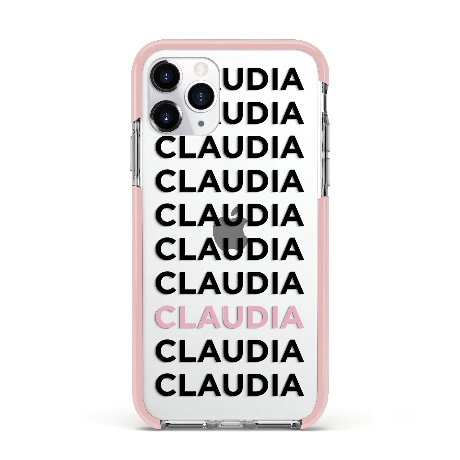 Custom Name Repeat Apple iPhone 11 Pro in Silver with Pink Impact Case
