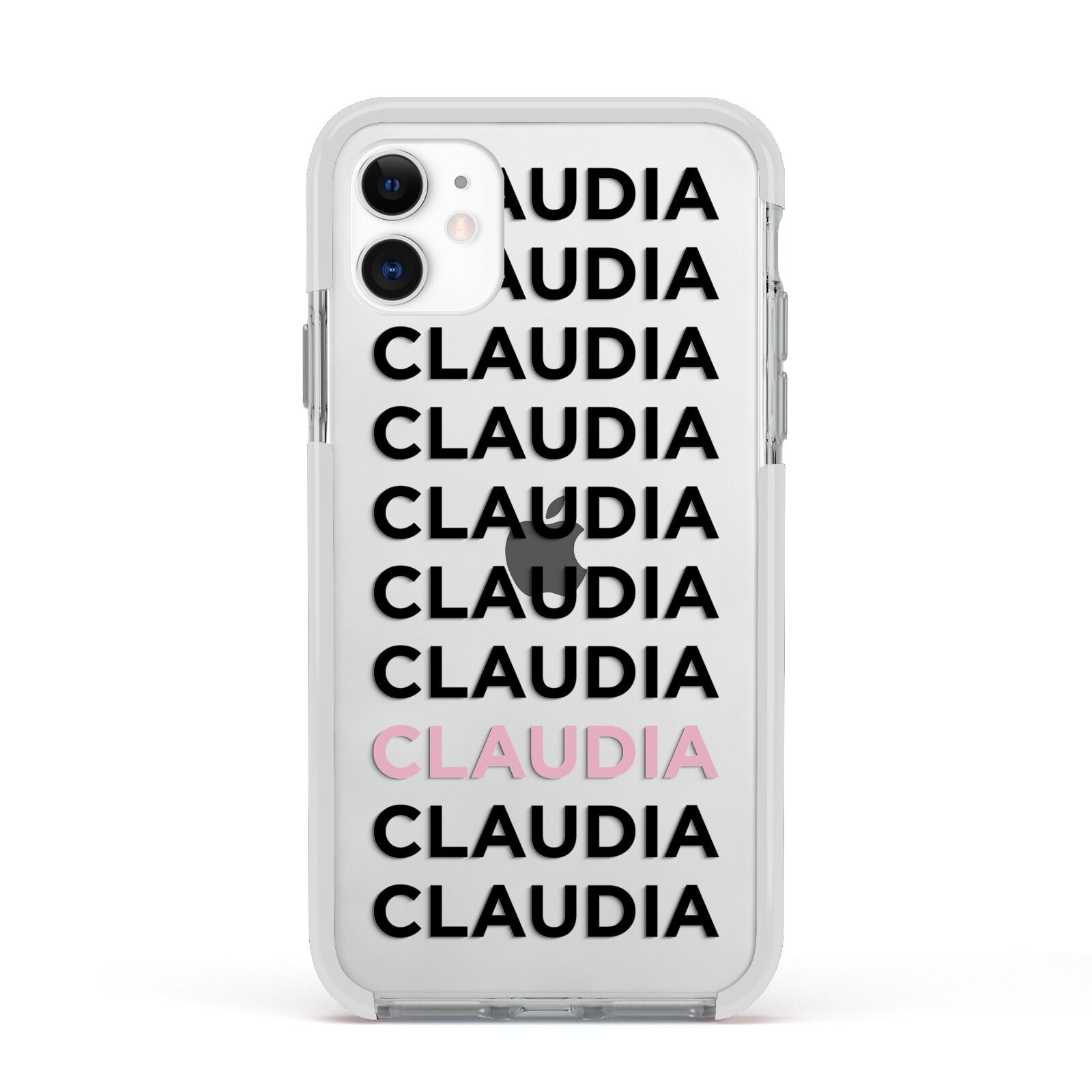 Custom Name Repeat Apple iPhone 11 in White with White Impact Case