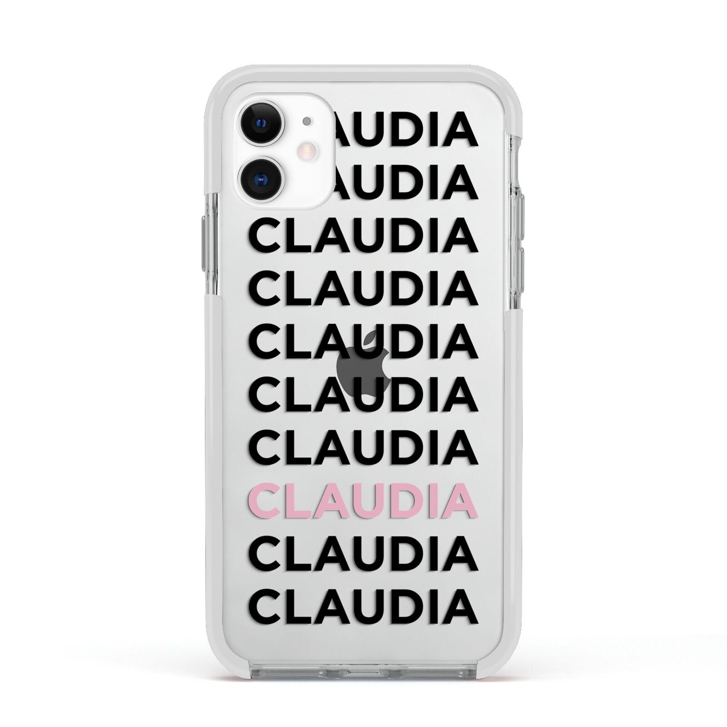 Custom Name Repeat Apple iPhone 11 in White with White Impact Case
