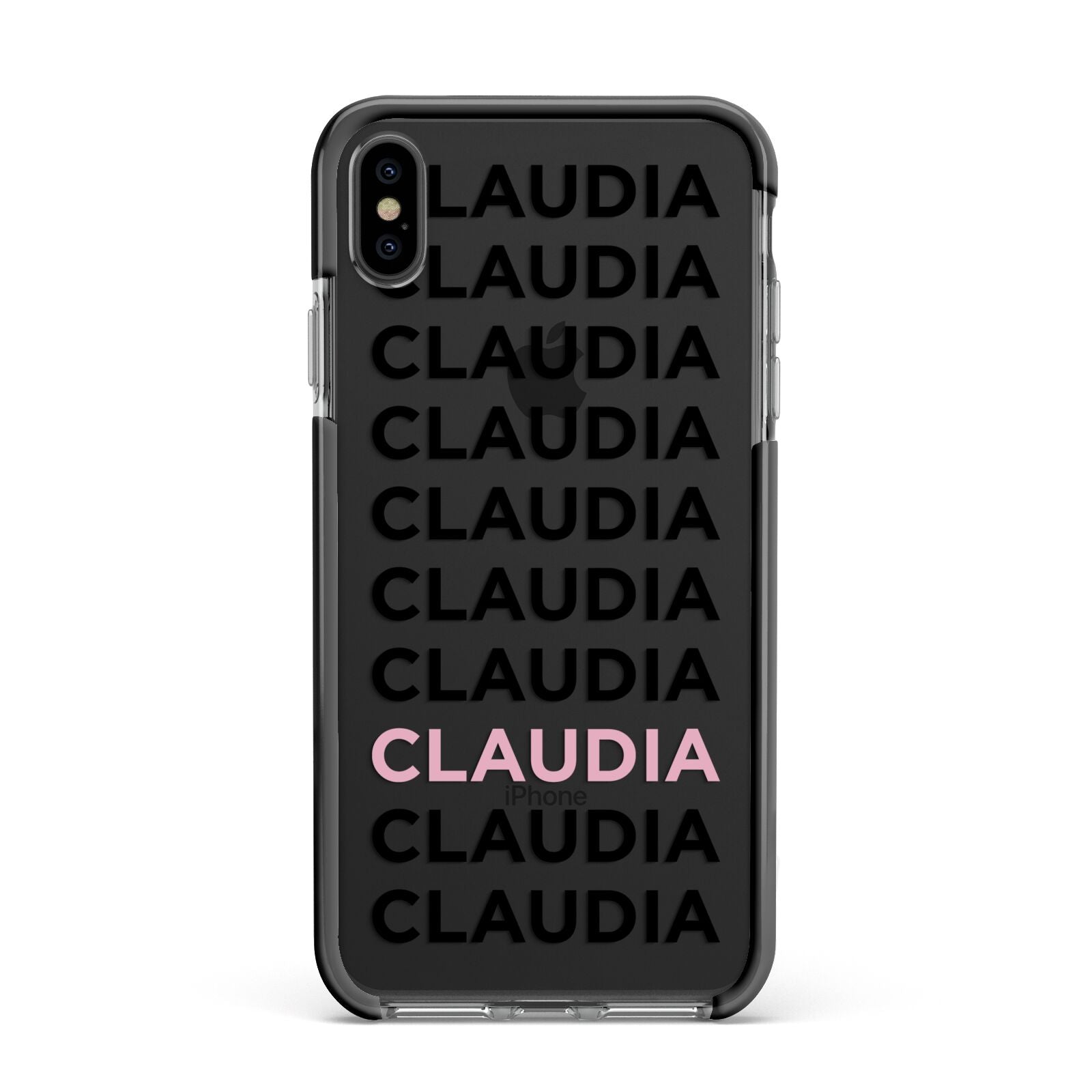 Custom Name Repeat Apple iPhone Xs Max Impact Case Black Edge on Black Phone