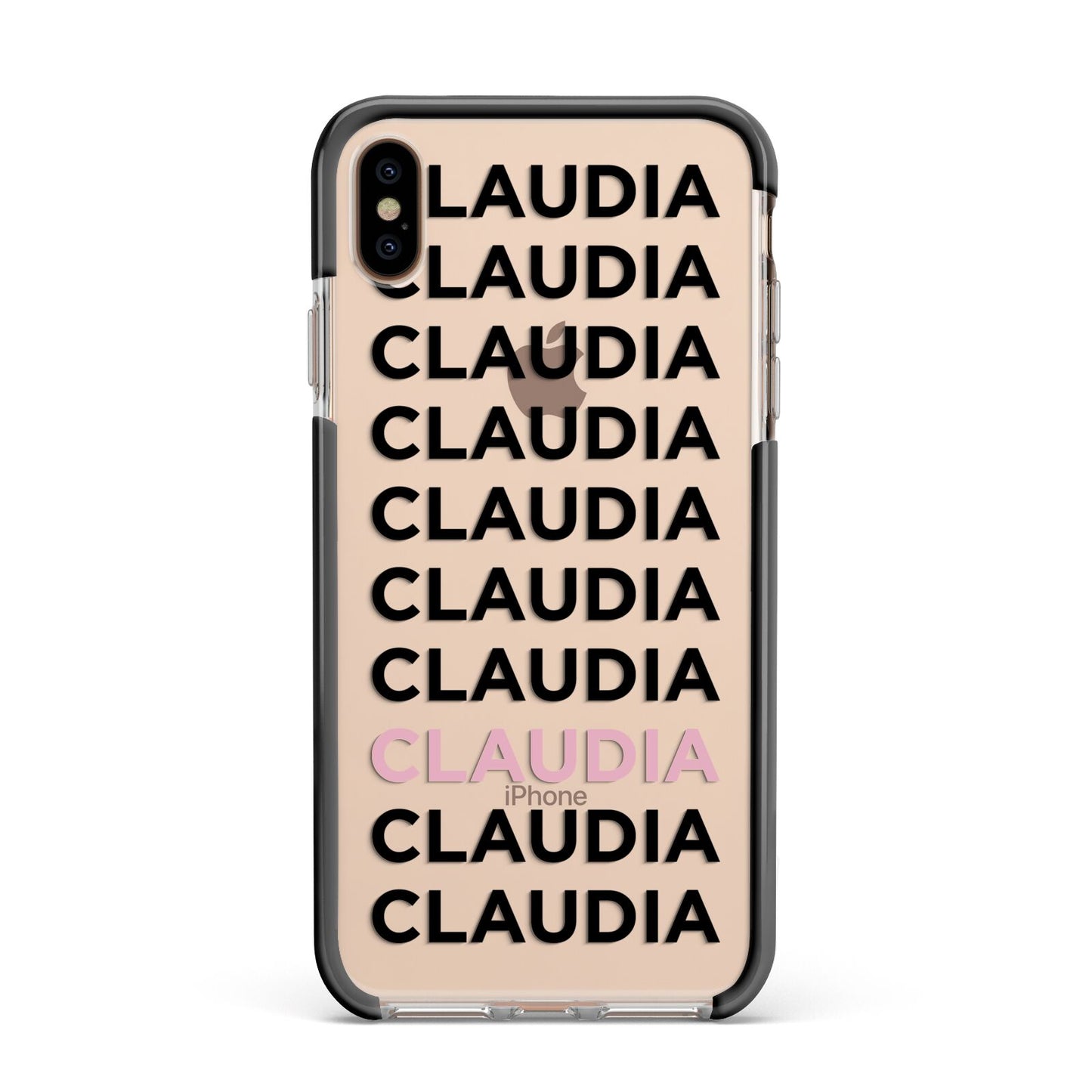 Custom Name Repeat Apple iPhone Xs Max Impact Case Black Edge on Gold Phone