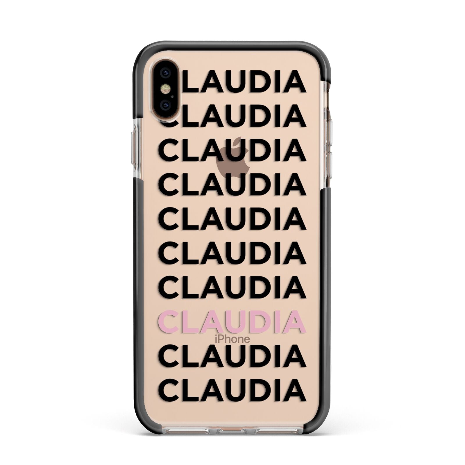 Custom Name Repeat Apple iPhone Xs Max Impact Case Black Edge on Gold Phone