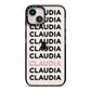 Custom Name Repeat iPhone 13 Black Impact Case on Silver phone
