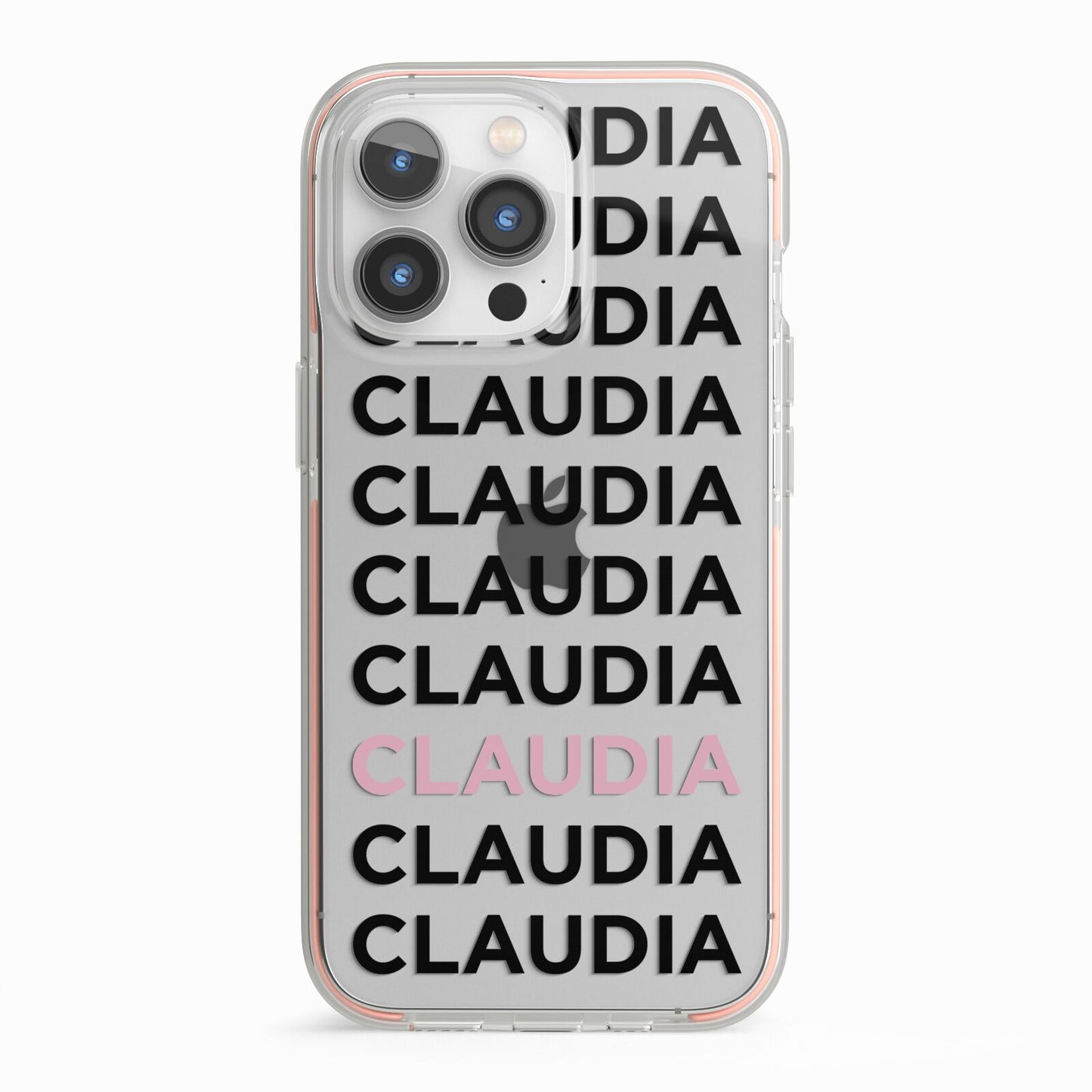 Custom Name Repeat iPhone 13 Pro TPU Impact Case with Pink Edges