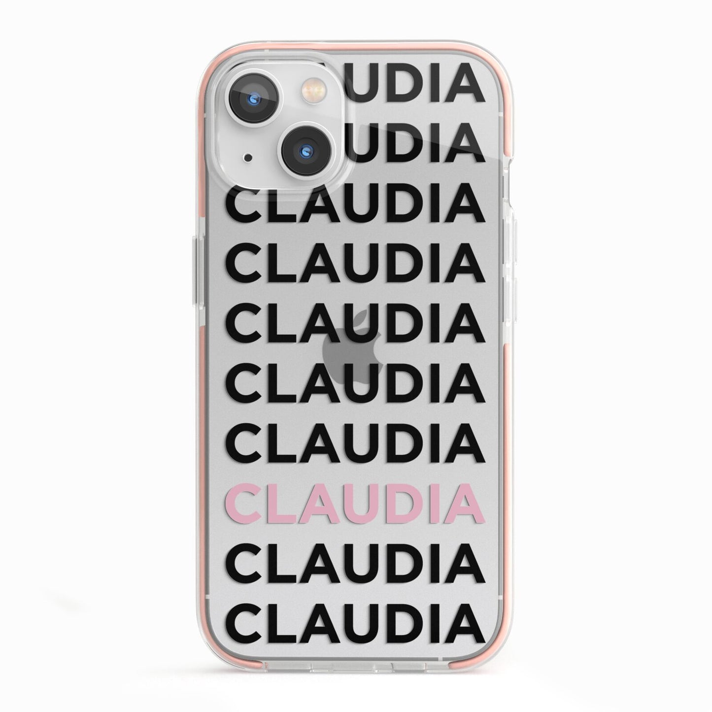 Custom Name Repeat iPhone 13 TPU Impact Case with Pink Edges
