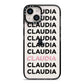 Custom Name Repeat iPhone 14 Black Impact Case on Silver phone