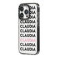 Custom Name Repeat iPhone 14 Pro Black Impact Case Side Angle on Silver phone