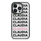 Custom Name Repeat iPhone 14 Pro Black Impact Case on Silver phone