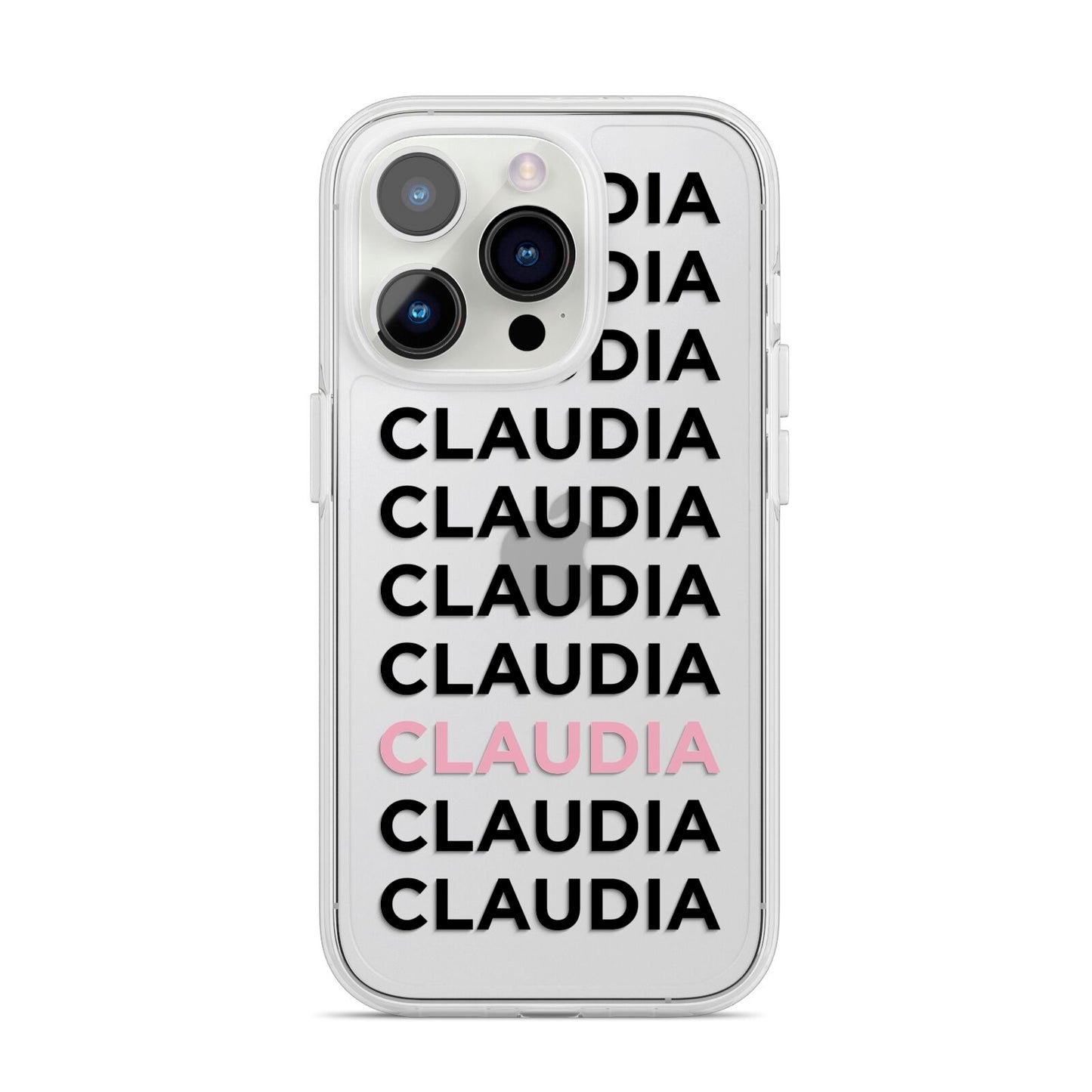 Custom Name Repeat iPhone 14 Pro Clear Tough Case Silver