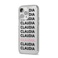 Custom Name Repeat iPhone 14 Pro Max Clear Tough Case Silver Angled Image