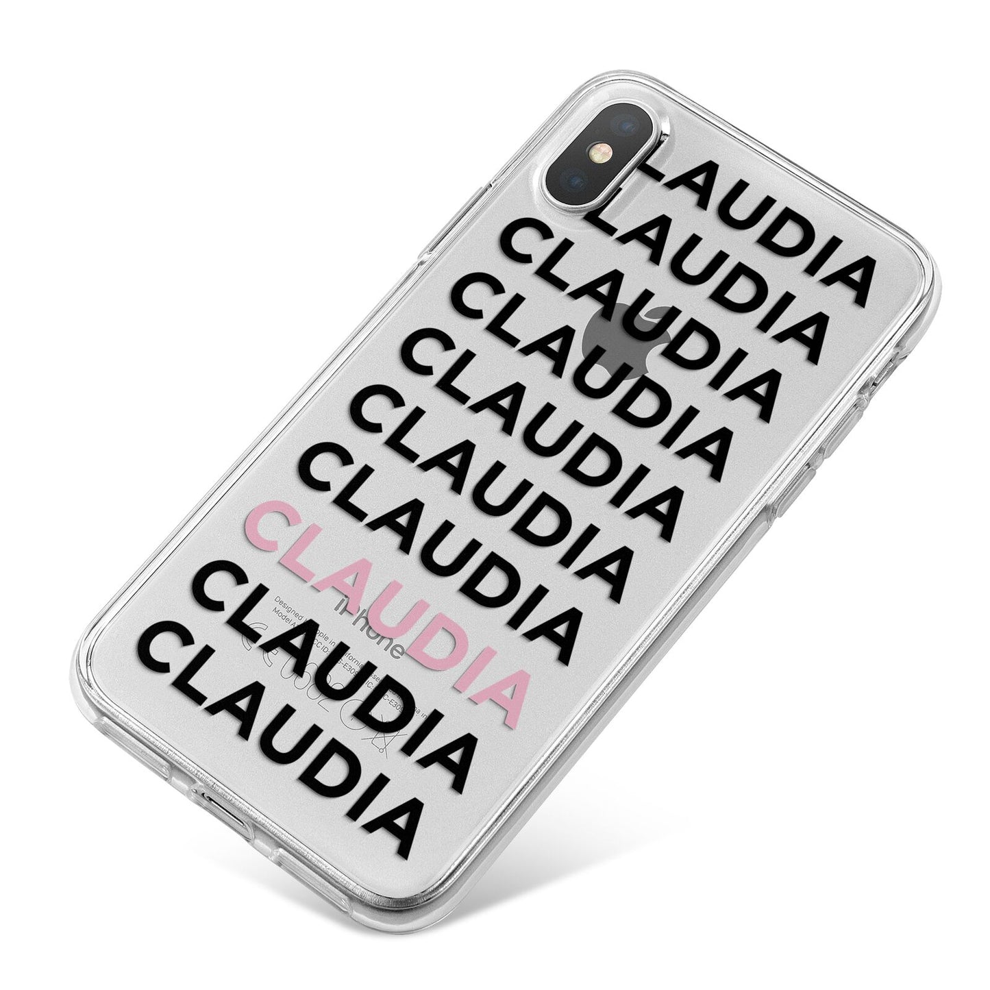 Custom Name Repeat iPhone X Bumper Case on Silver iPhone