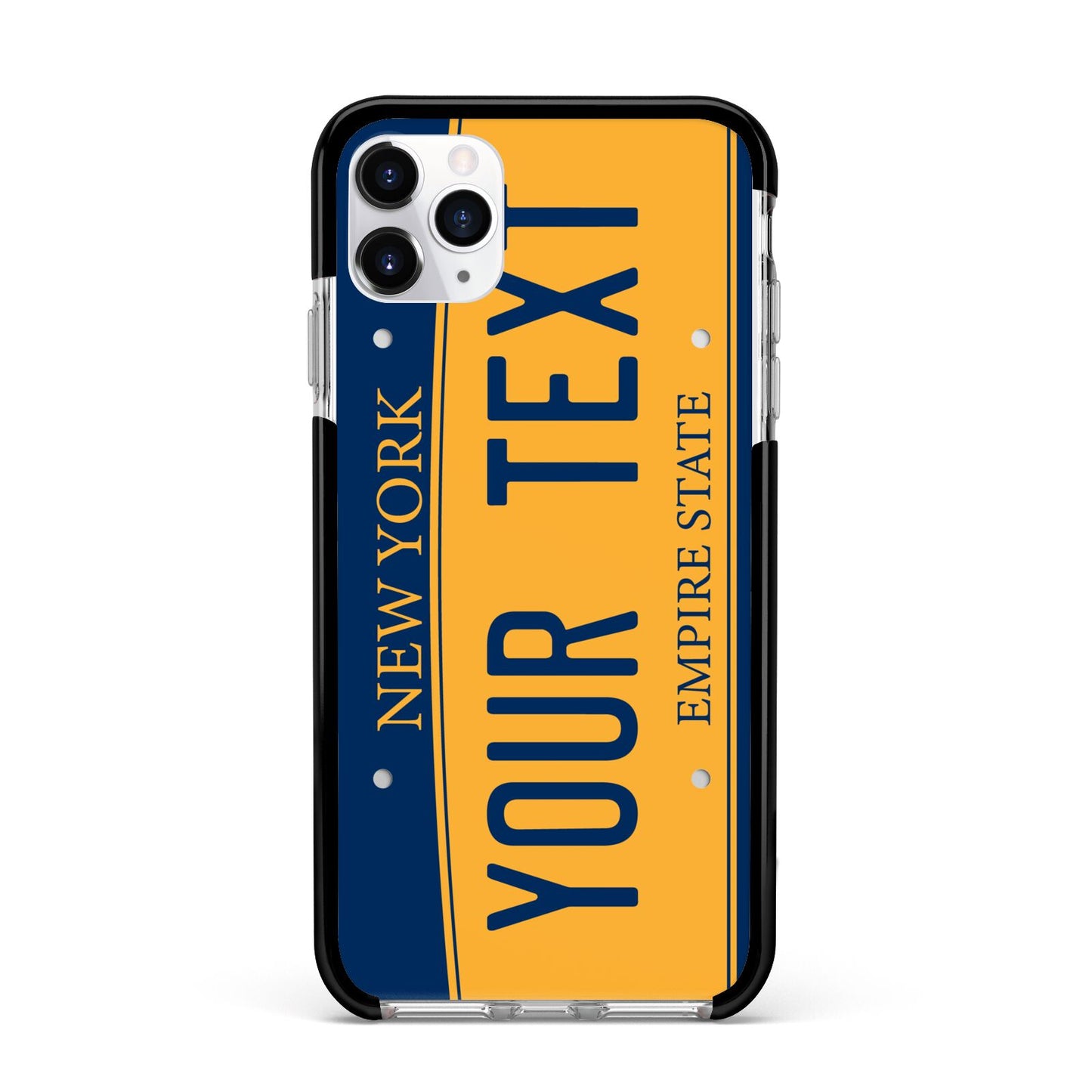 Custom New York License Plate Apple iPhone 11 Pro Max in Silver with Black Impact Case