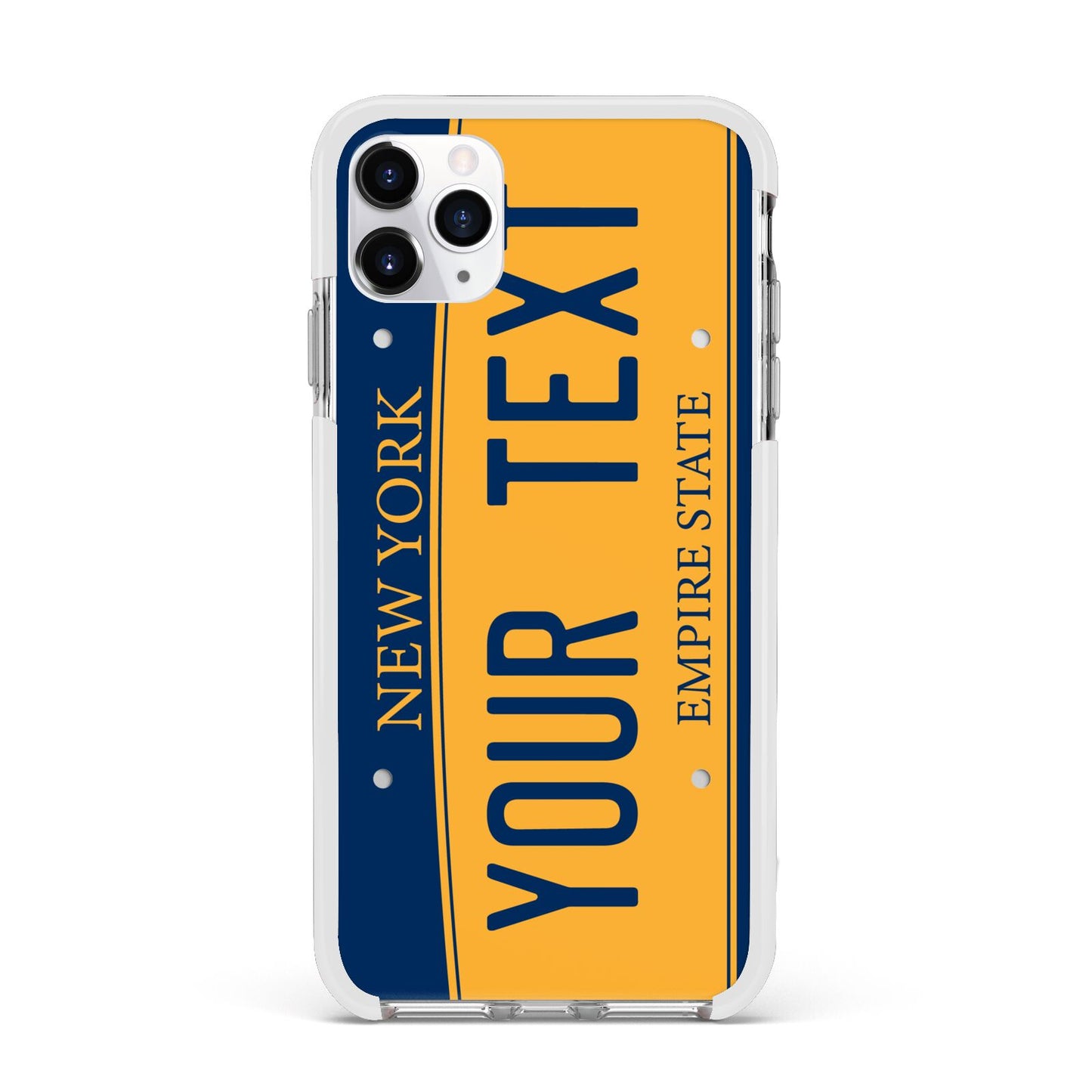 Custom New York License Plate Apple iPhone 11 Pro Max in Silver with White Impact Case