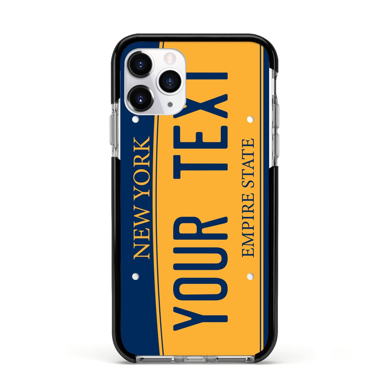 Custom New York License Plate Apple iPhone 11 Pro in Silver with Black Impact Case