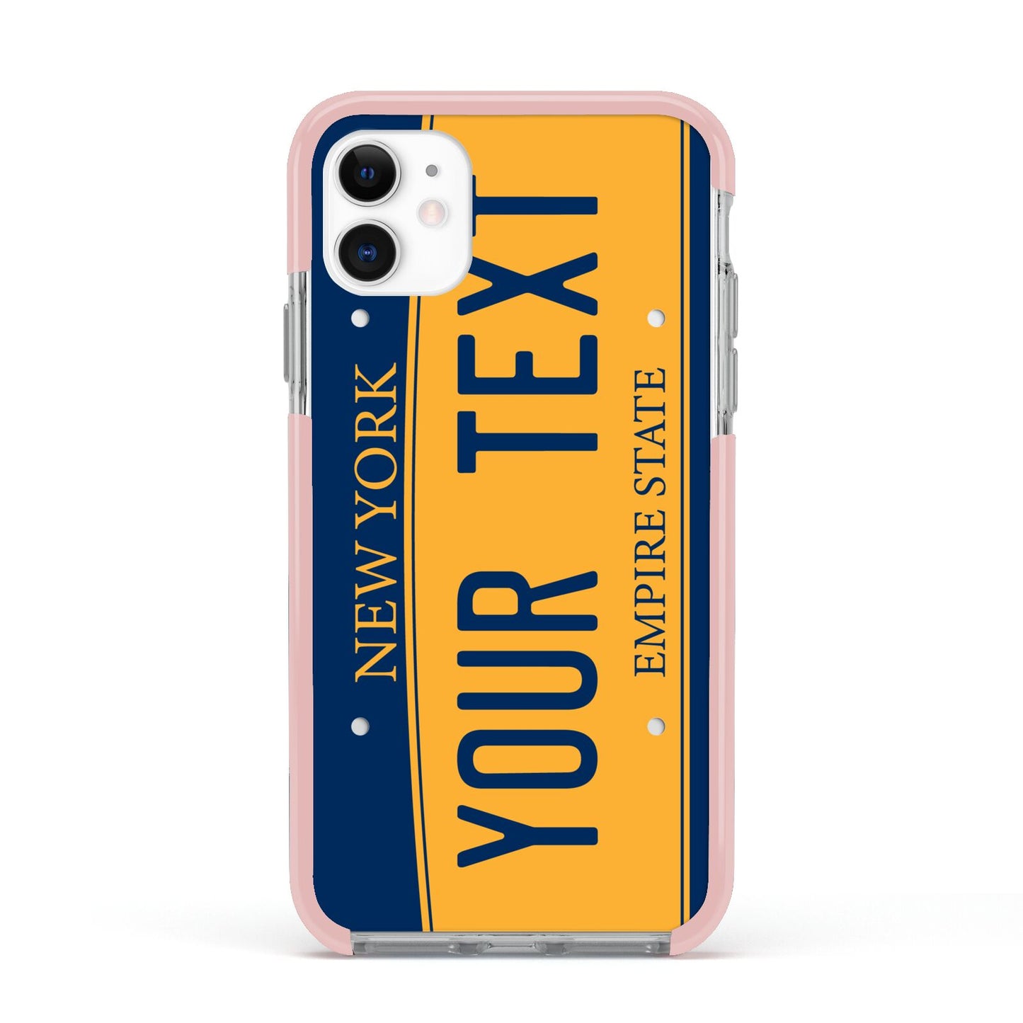 Custom New York License Plate Apple iPhone 11 in White with Pink Impact Case