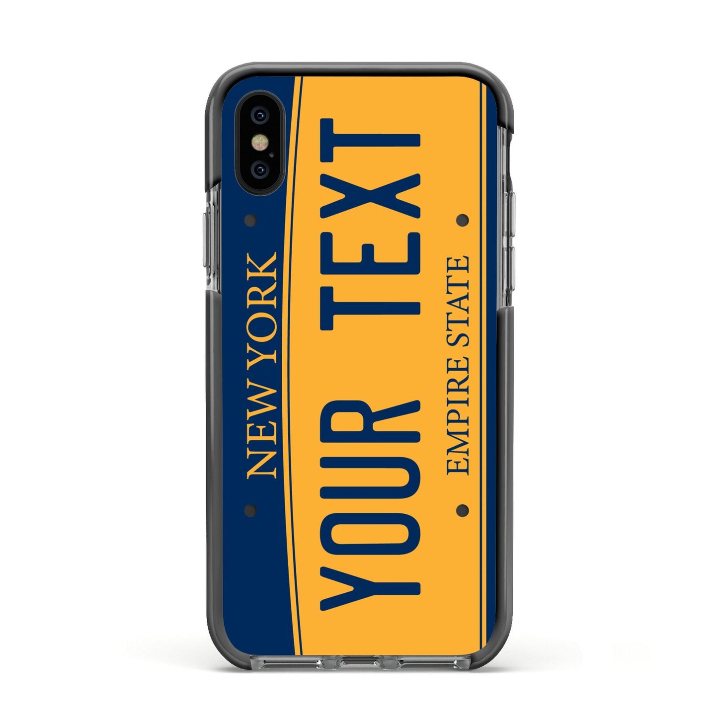 Custom New York License Plate Apple iPhone Xs Impact Case Black Edge on Black Phone