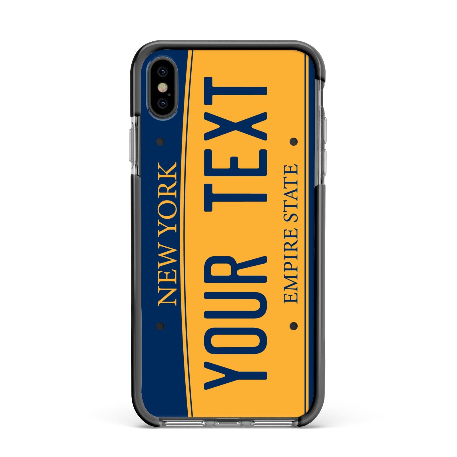 Custom New York License Plate Apple iPhone Xs Max Impact Case Black Edge on Black Phone