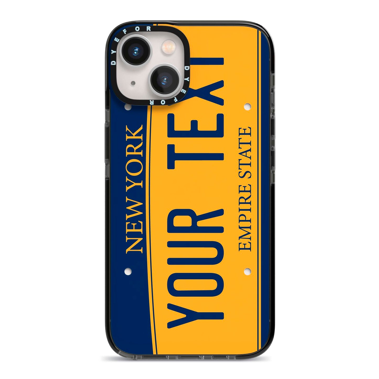 Custom New York License Plate iPhone 13 Black Impact Case on Silver phone