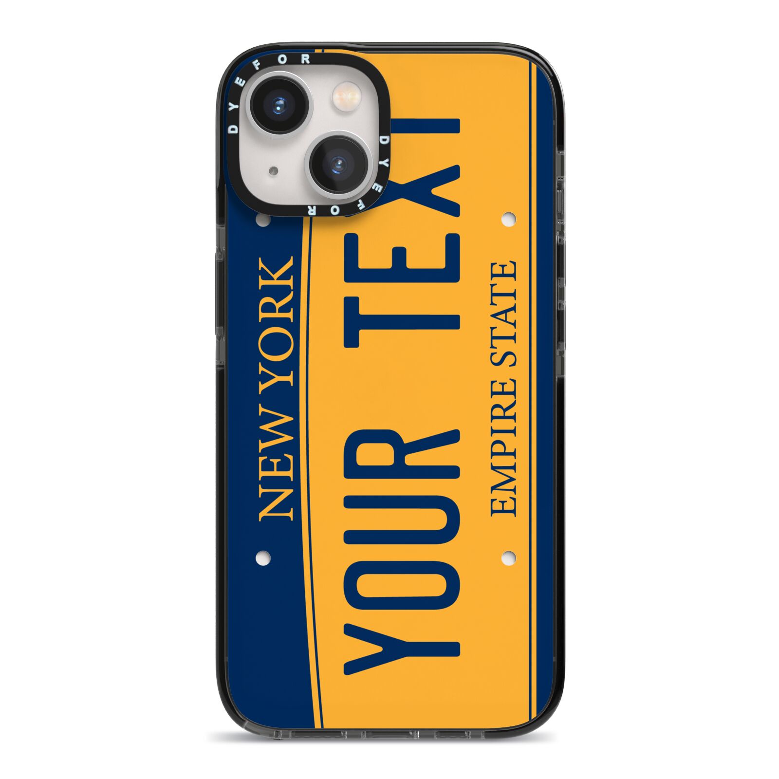 Custom New York License Plate iPhone 13 Black Impact Case on Silver phone