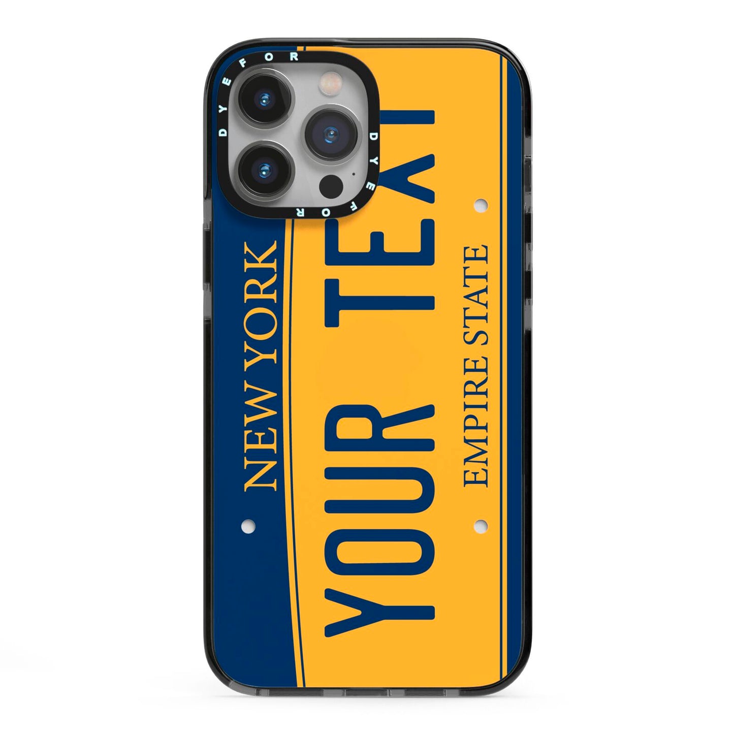 Custom New York License Plate iPhone 13 Pro Max Black Impact Case on Silver phone