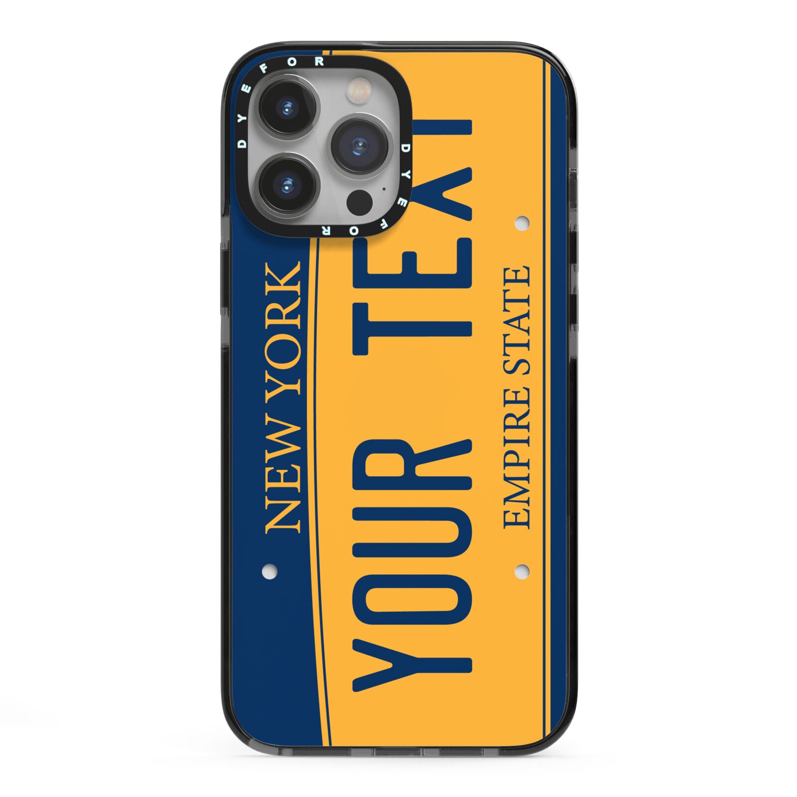 Custom New York License Plate iPhone 13 Pro Max Black Impact Case on Silver phone