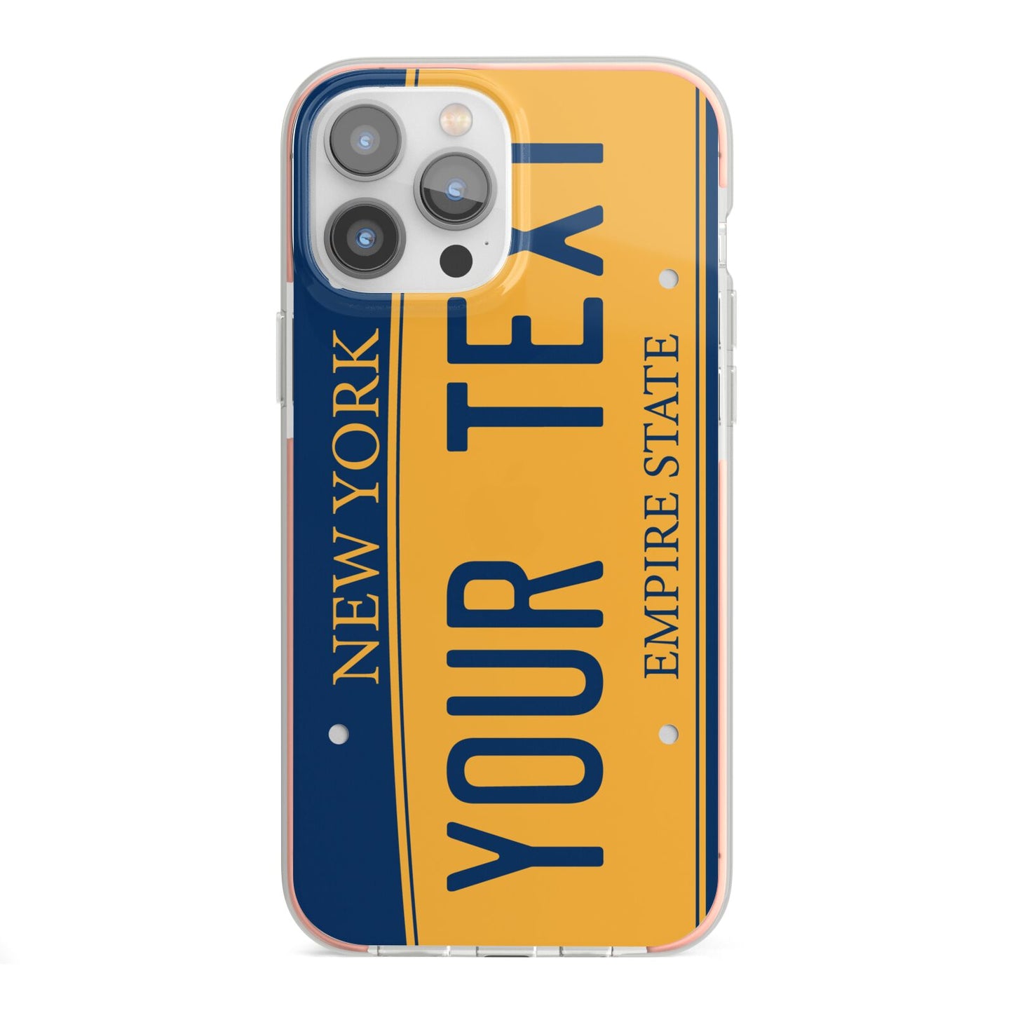 Custom New York License Plate iPhone 13 Pro Max TPU Impact Case with Pink Edges