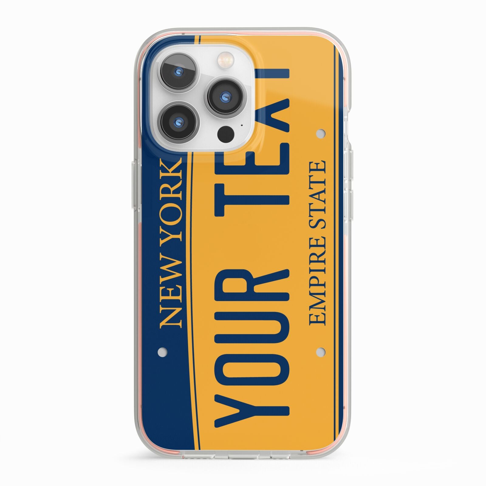 Custom New York License Plate iPhone 13 Pro TPU Impact Case with Pink Edges