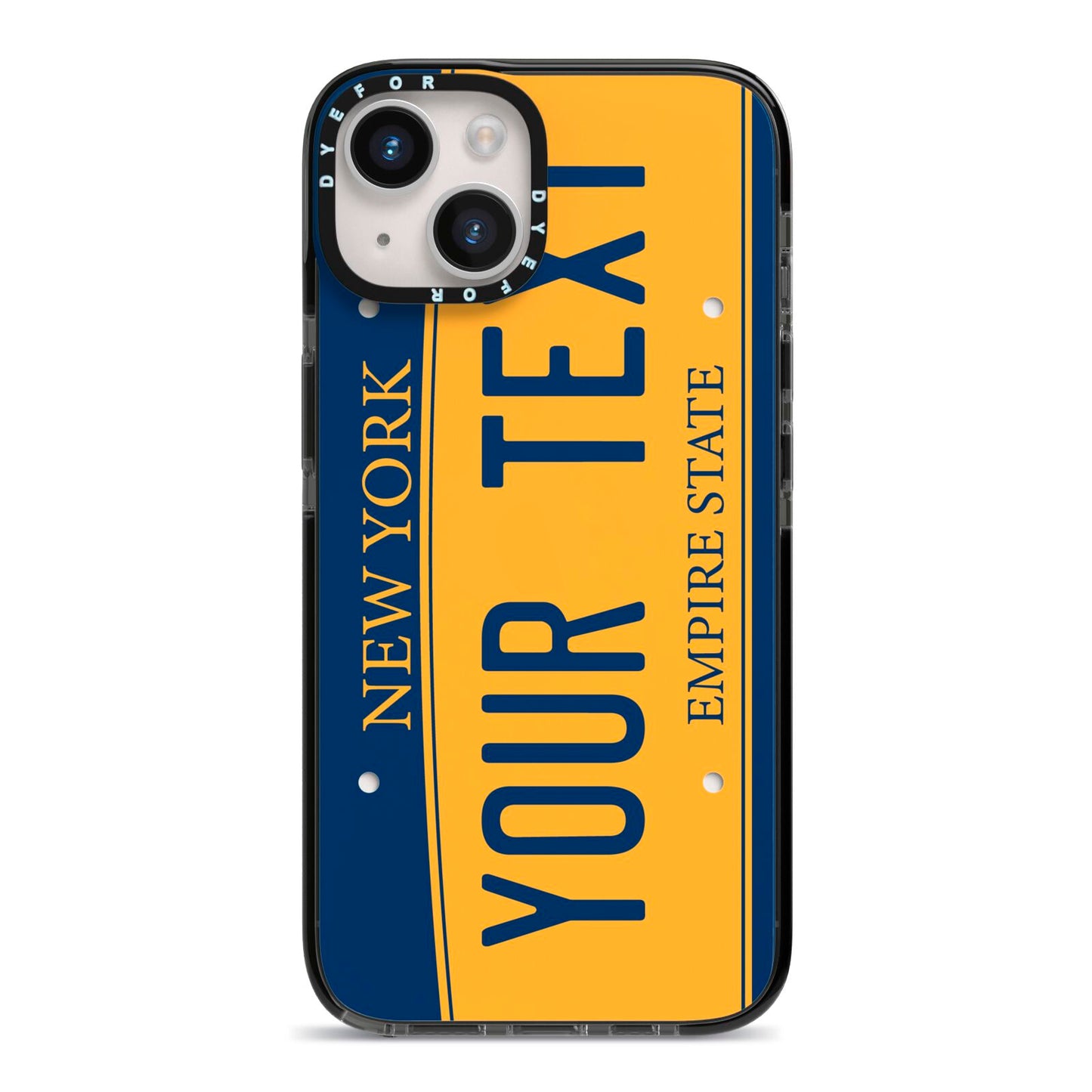 Custom New York License Plate iPhone 14 Black Impact Case on Silver phone