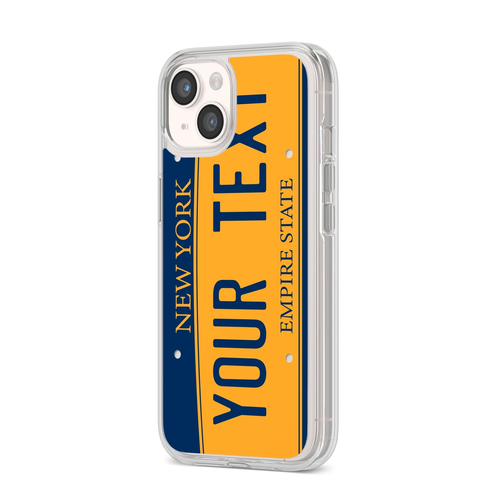 Custom New York License Plate iPhone 14 Clear Tough Case Starlight Angled Image
