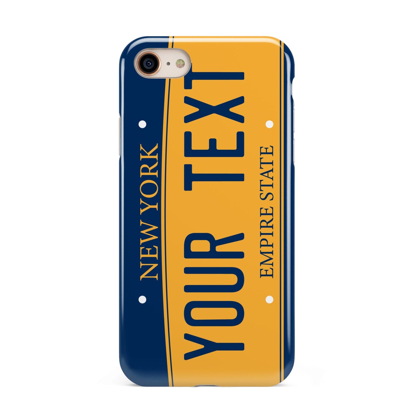 Custom New York License Plate iPhone 8 3D Tough Case on Gold Phone