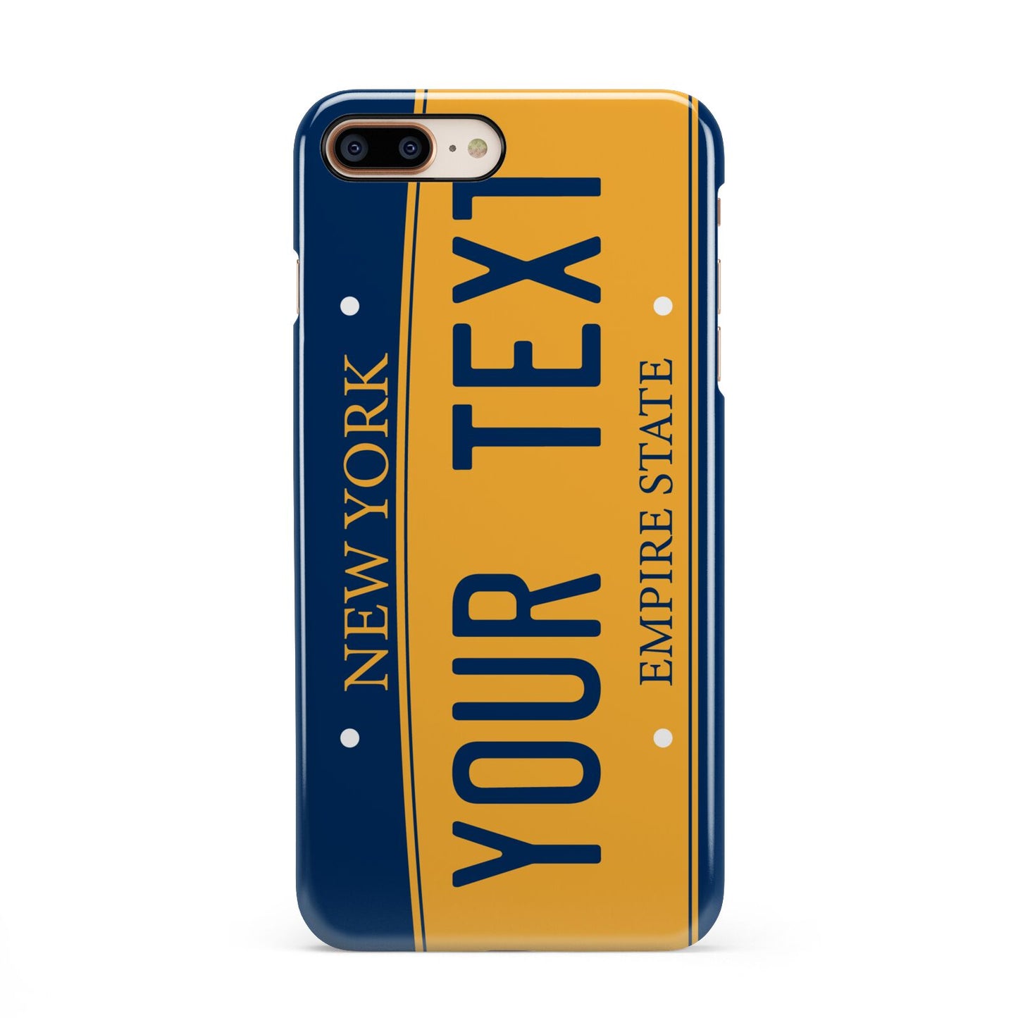 Custom New York License Plate iPhone 8 Plus 3D Snap Case on Gold Phone