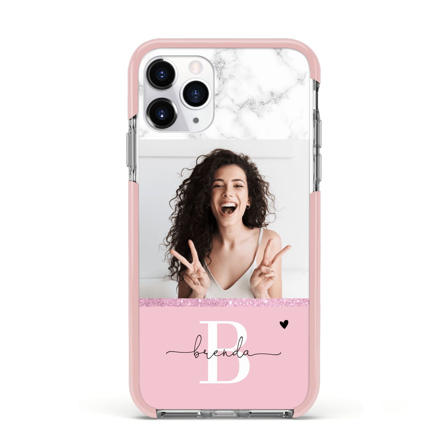 Custom Photo Marble Apple iPhone 11 Pro in Silver with Pink Impact Case