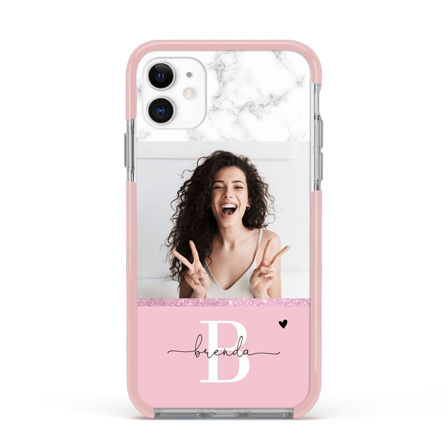 Custom Photo Marble Apple iPhone 11 in White with Pink Impact Case