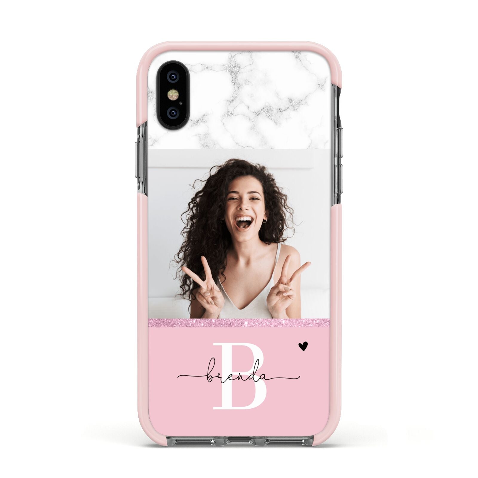 Custom Photo Marble Apple iPhone Xs Impact Case Pink Edge on Black Phone
