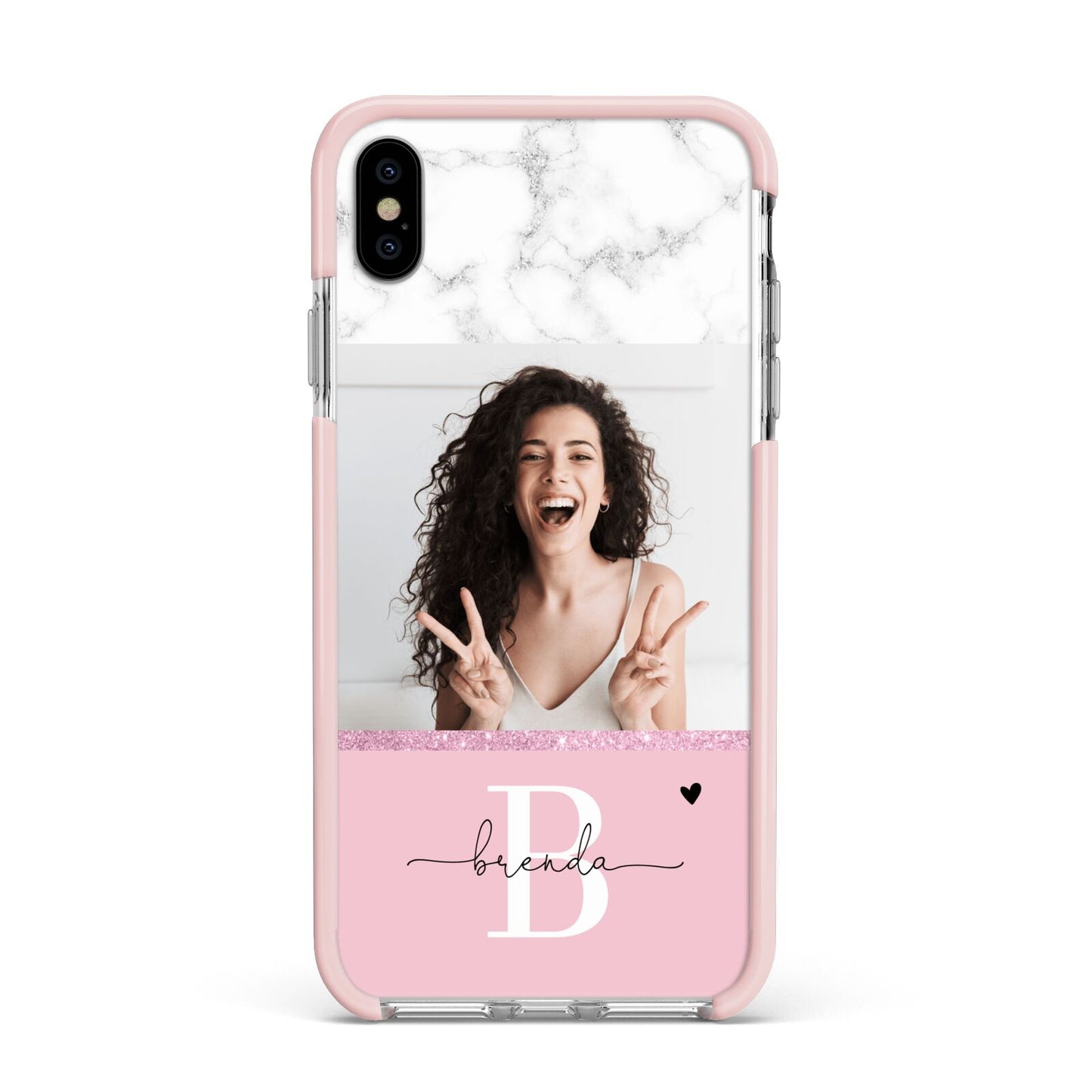 Custom Photo Marble Apple iPhone Xs Max Impact Case Pink Edge on Silver Phone